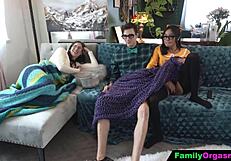 step sister rides stepbrother cowgirl while stepmom sleeps nearby