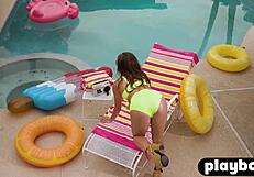 damn sexy teen katie kush rips lingerie shows bubble butt tits poolside!