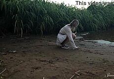 i couldn't resist diddling my shaved pussy at camp