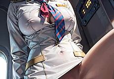ai generated flight attendant in uniform flashes her skirt up in airplane cabin