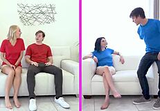 fit horny teen stepsiblings jump into a steamy living room jizz fest