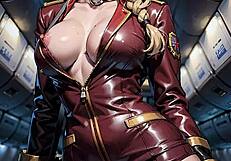 ai generated flight attendant in uniform flashes her skirt up in airplane cabin