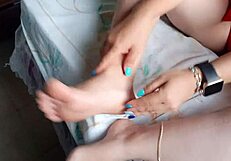 wanna see me footjob and masturbate my milf tits for my husband's friend?