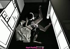 Polka Dots Girl Spreads Legs On Kitchen Counter For Deep Cartoon Pussy Penetration