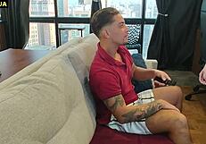 gabe tattoo nerd latina sucks cock then ass fucked home