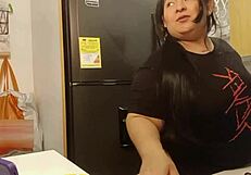Fat curvy Latina stepsister wife bent over kitchen for rough homemade doggystyle pounding