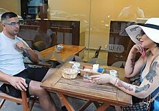 Grabbed him from the bar and fucked his huge cock deep in my ass till creampie.