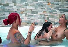 Girls Lick Pussies and Dildos in Steamy Jacuzzi Trio!