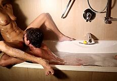 roommate bends over tub for big cock doggystyle blowjob cum in mouth licking ass