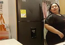 Fat curvy Latina stepsister wife bent over kitchen for rough homemade doggystyle pounding