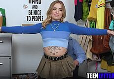 Horny tattooed blonde teen begs mall cop rip clothes fuck pussy deepthroat