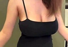 Slender stepmother exposes milky tits licks nipples on webcam