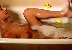 roommate bends over tub for big cock doggystyle blowjob cum in mouth licking ass