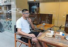 Grabbed him from the bar and fucked his huge cock deep in my ass till creampie.