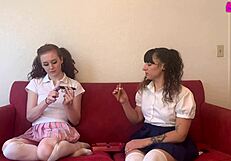 skinny redhead dakota marr smokes cigars in catholic uniform taboo daddy lesbian