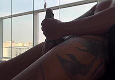 damn, watch that huge creampie load blast out to relax in the dorm with cute roommate!
