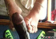i love giving this excellent black babe's teasing feet a hot footjob... feels amazing