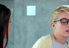 in girlsway's fingerbang theory chloe cherry kendra spade and aspen romanoff nerd out with lesbian fingering face sitting and tribbing