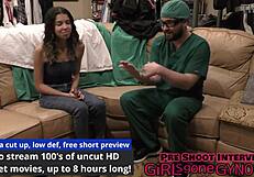 Behind scenes nurse aria nicole examines shaved pussy hooters melons patient toys latex gloves hospital fetish humiliation tanned tattoo