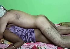 Mature indian housewife fucked doggystyle on bed by boyfriend's hairy naked body