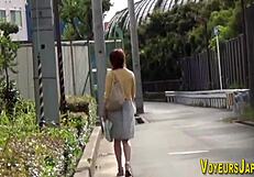 japanese brunette babe fingers her soaked pussy outdoors voyeured to squirting orgasm