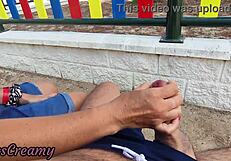 i flash two dicks in park girl jerks cum on her tits risky public