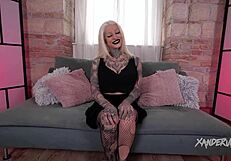 A sexy blonde Ivana Hyde in miniskirt and bra gets her pierced tits fucked hard by lover doggystyle