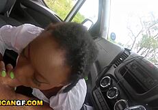 I can't stop pounding this amateur black babe's tight ass with my huge white cock in the camper van all day long