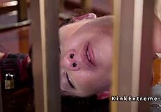 caged slave bound tight takes huge cock pounding in wild threesome