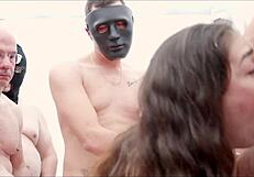 caliente mexican milf lilith regia gulps cum from blowbang gangbang, riding cocks cowgirl in bukkake frenzy