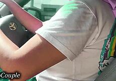 Hijab wife sneaks boyfriend's cock suck while driving jakarta streets