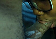 Ebony slut gives sloppy deepthroat while stepdaughter watches the bum action