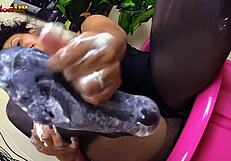 Brunette Italian In Pantyhose Nylon Heels Gives Messy Footjob Cream Foot Fetish