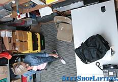 naughty petite blonde shoplifter swallows massive cumshot after caught