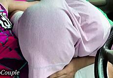 Hijab wife sneaks boyfriend's cock suck while driving jakarta streets