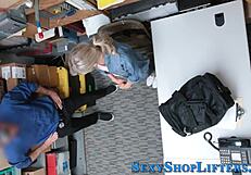 naughty petite blonde shoplifter swallows massive cumshot after caught