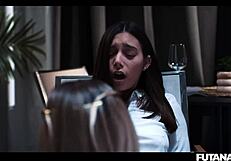 Shelena and Merida's futa transformation has shemale pounding girl's pussy to creampie finish? 