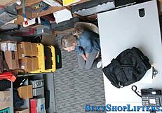 naughty petite blonde shoplifter swallows massive cumshot after caught