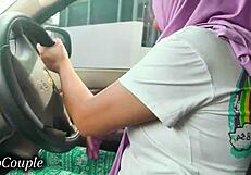 Hijab wife sneaks boyfriend's cock suck while driving jakarta streets