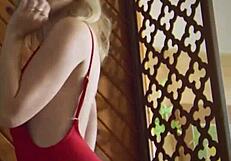 big natural tits blonde teen poses naked after stripping her lingerie