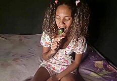 Innocent Stepdaughter Cosplay Slut Sucks Penis and Lollipop