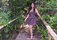 hiker bends curvy babe over for outdoor ass creampie