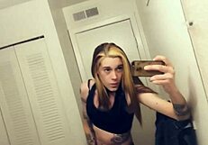 yo this hot tranny in leggings is so horny she cums everywhere dude