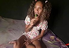 Innocent Stepdaughter Cosplay Slut Sucks Penis and Lollipop