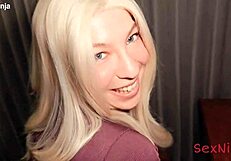 curvy blonde office bimbo bends over miniskirt for doggystyle pussy smash and facial