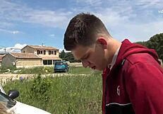 he fucks young blonde stranger in lingerie field roughly