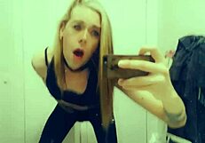 yo this hot tranny in leggings is so horny she cums everywhere dude