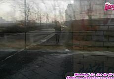 german teen slut pisses publicly into her own handbag pov