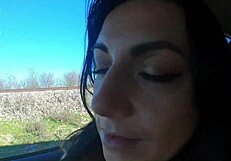 Risky Outdoor Public Blowjob Swallows Curvy Wife's Deepthroat Cumshot