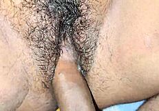 Hairy housewife pussy drilled doggystyle creampie closeup